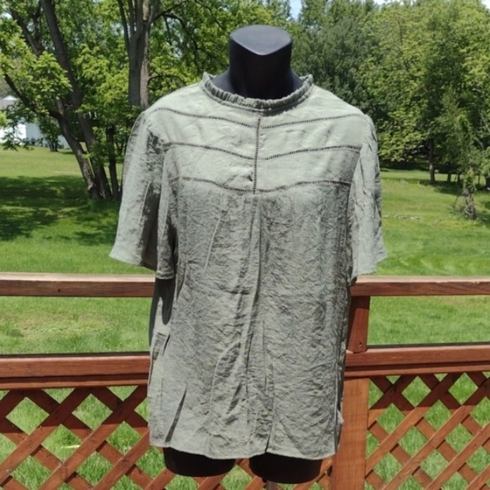 Nanette Lepore Short Sleeve Prairie Sage Green Blouse Size Medium